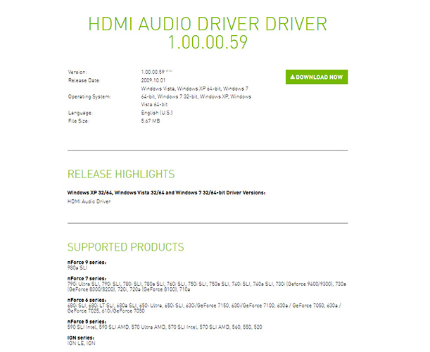 NVIDIA HDMI Driver 1.00.00.59